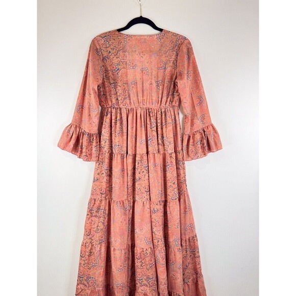 Anthropologie Revolve Boemo Dress Coral Pink Maxi Floral Tier Flared Boho Small - Picture 7 of 10